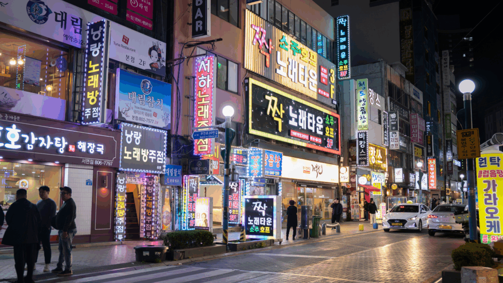 Neon lights on the street in South Korea